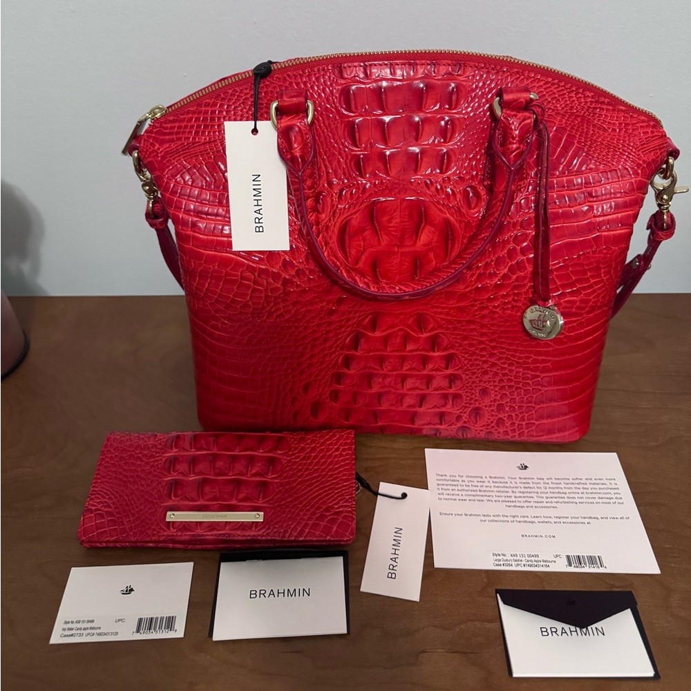 Brahmin Large Duxbury Satchel Candy Apple Red & matching Ady Wallet